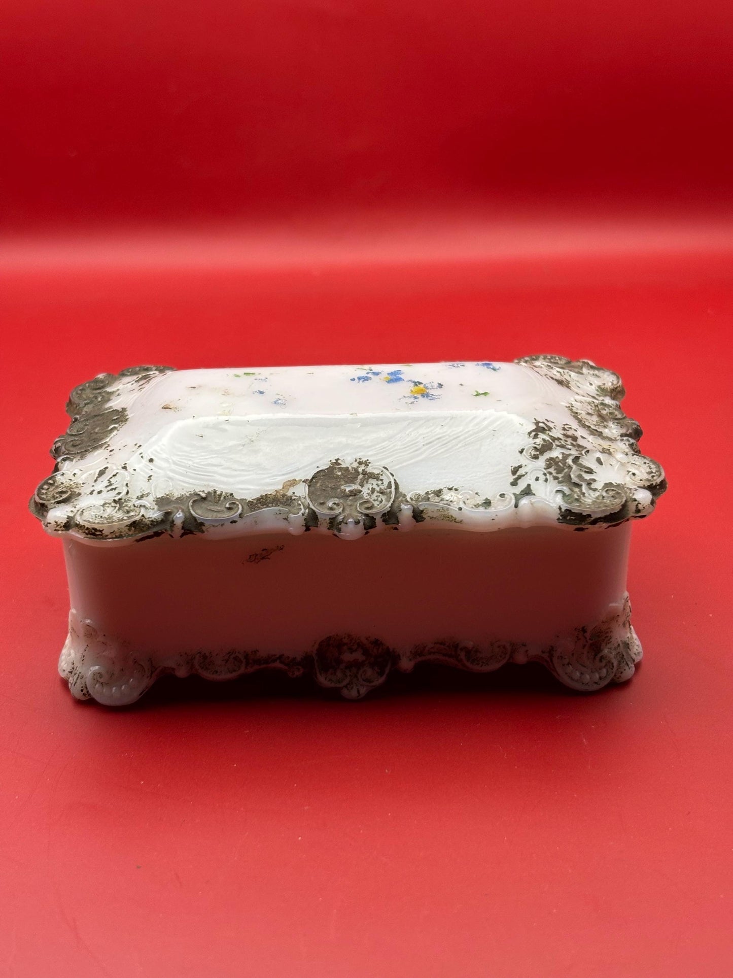 Antique Victorian Milk Glass Trinket Box by Dithridge & Company Circa 1800's