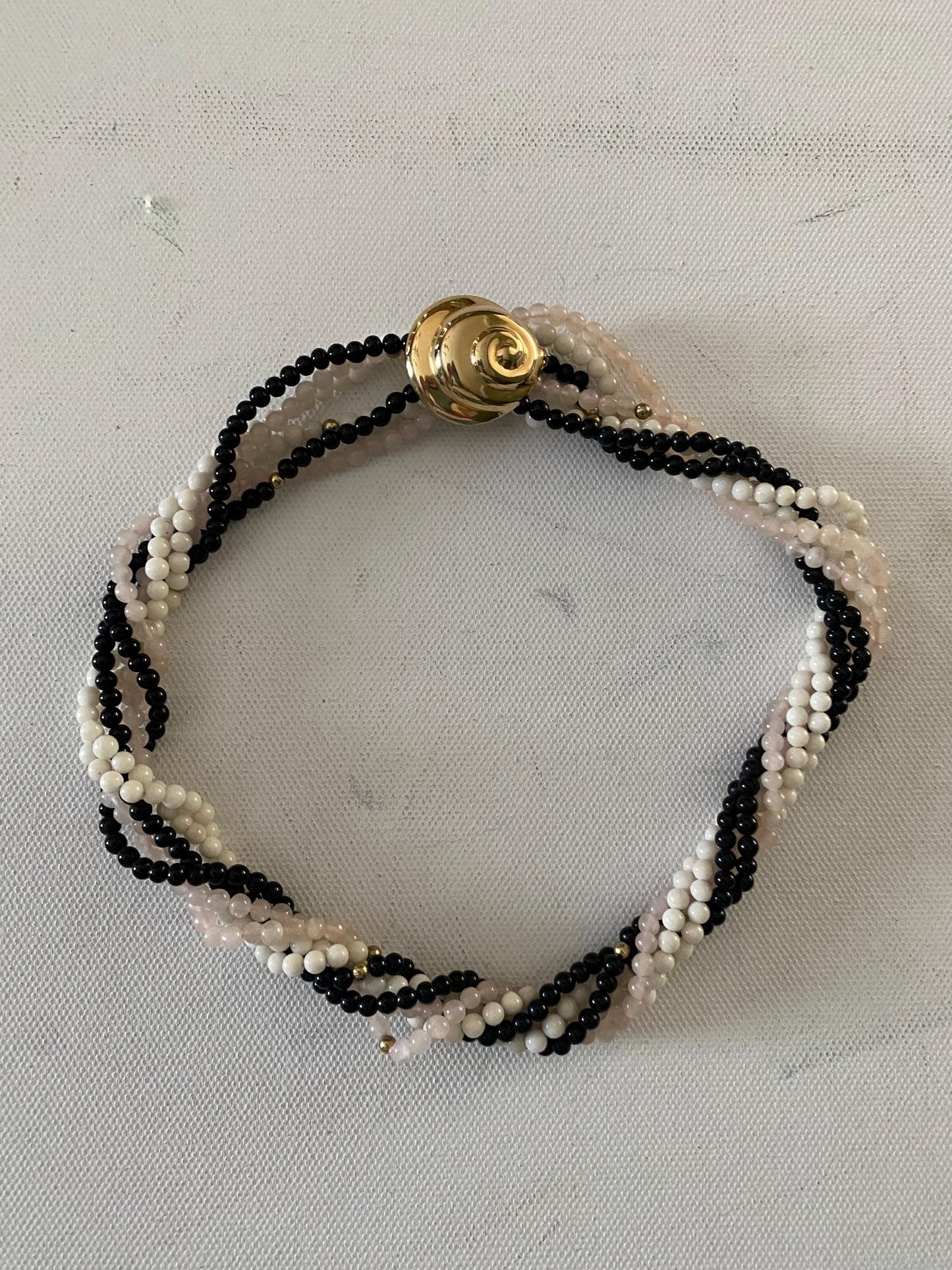Vintage Multi Strand Twist Necklace: Black, White & Gray