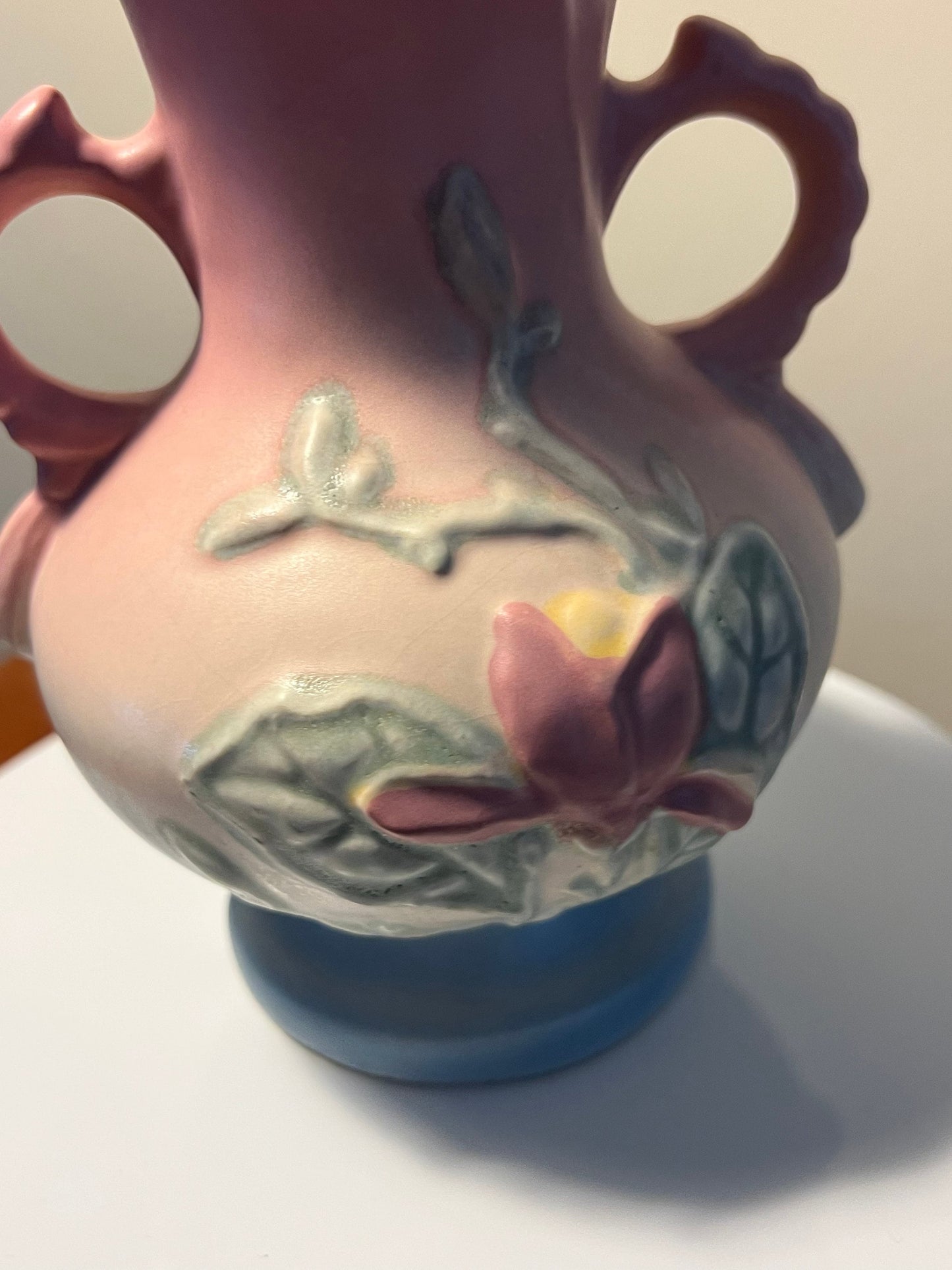 Vintage Hull Pottery Vase: Magnolia Bud Pattern, Double Handle