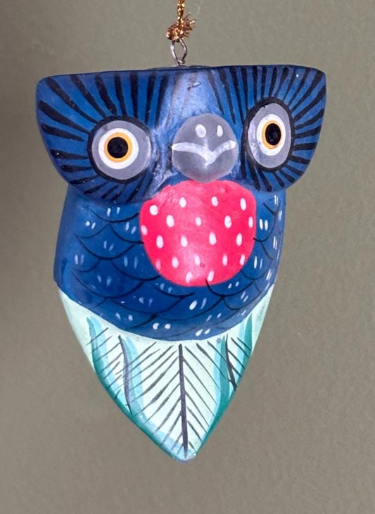 Hand Carved Colorful Owl Ornament, Hand Painted Mexican Decoration