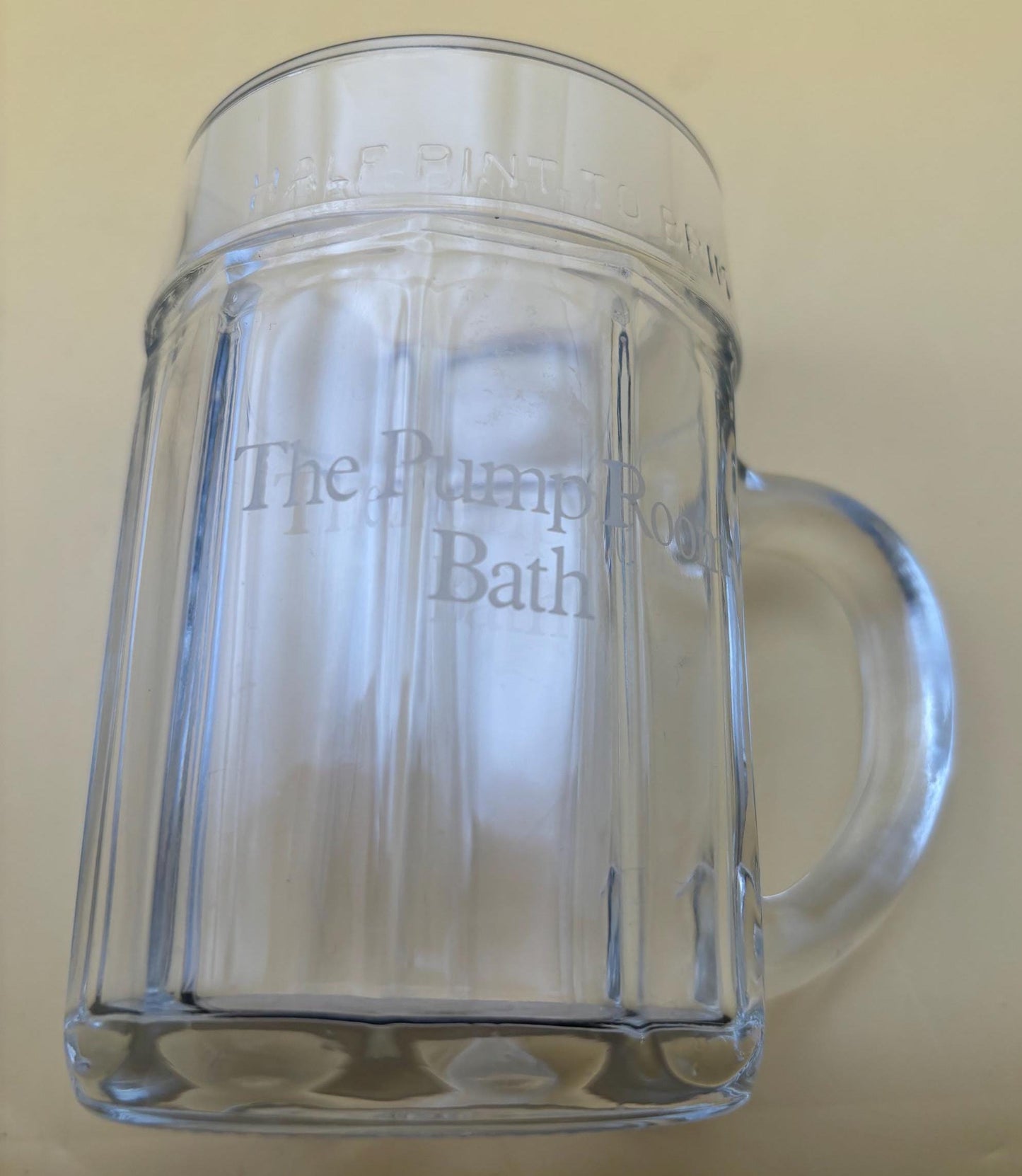 Vintage Glass Beer Mug with Pump Room Bath Embossed on Cup Lover Antiques and Vintage