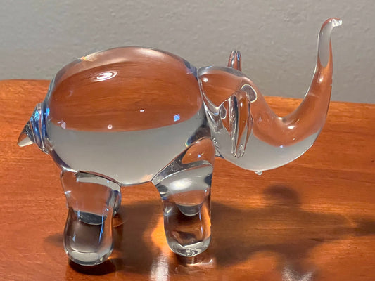 Vintage Art Glass Elephant Figurine: Lucky Trunk Up Decor