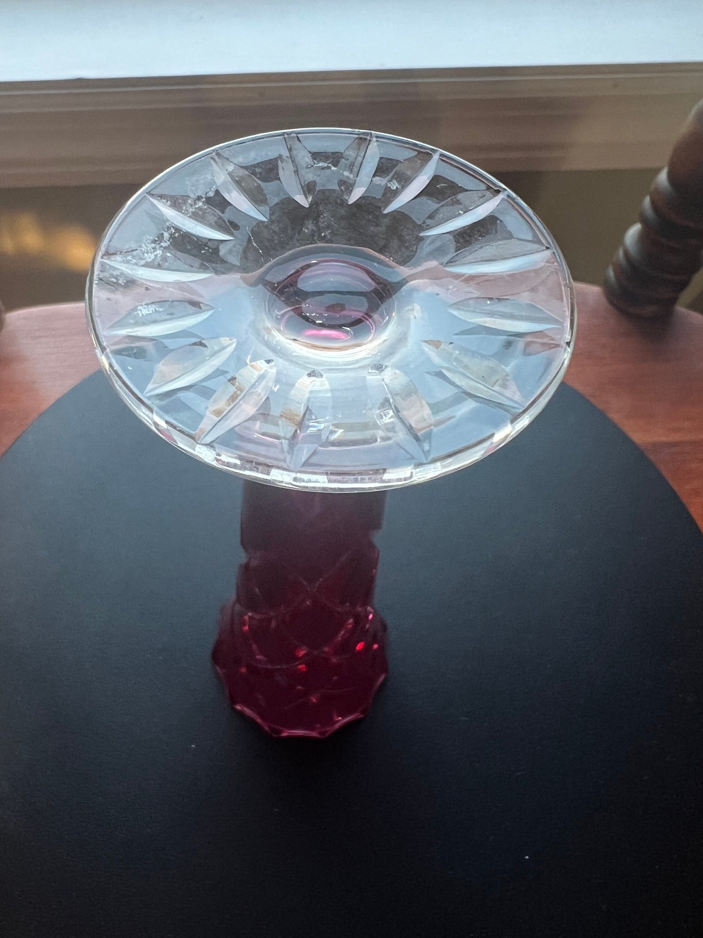 Vintage Ruby Red Cut to Clear Crystal Vase: Bohemian Czech Glass Art