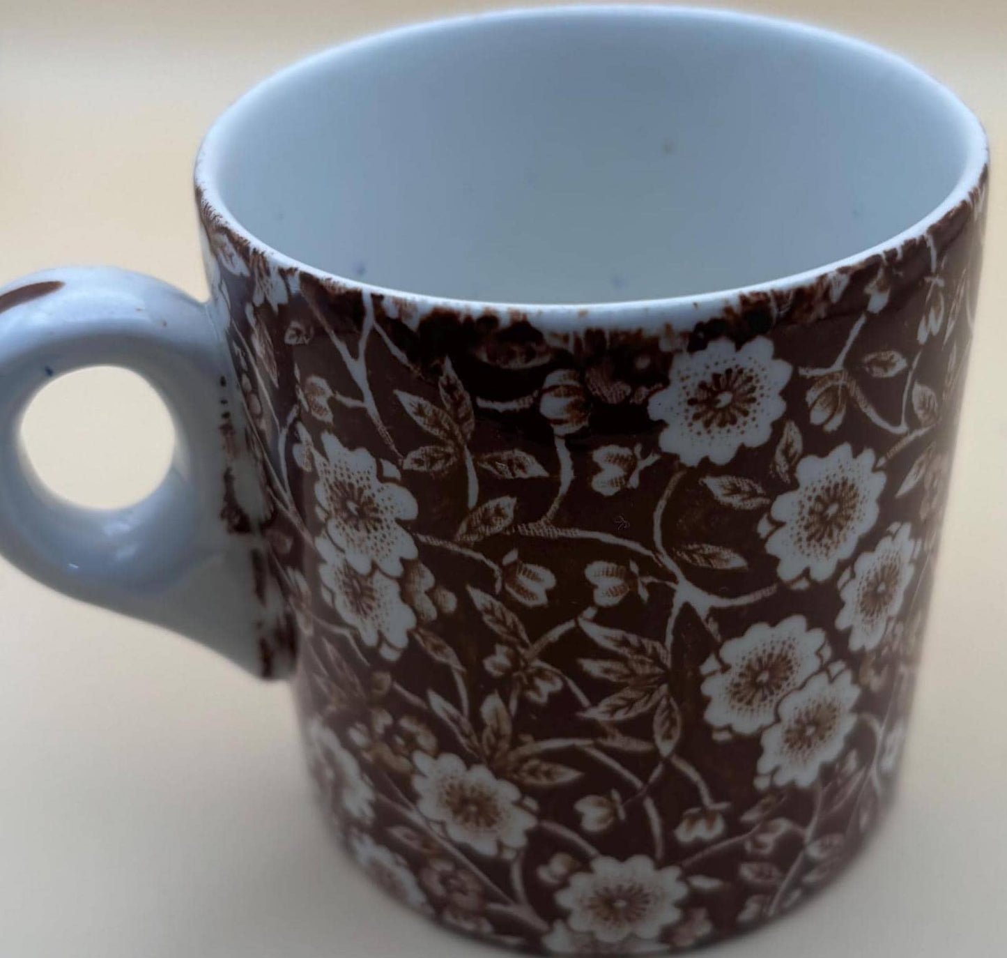 Vintage Royal Crownford Ironstone England Brown and White Floral Transferware Cup Lover Antiques and Vintage