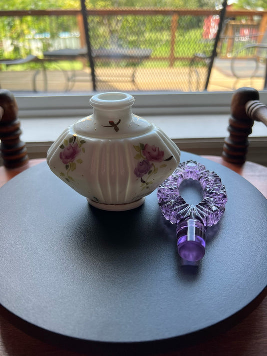 Vintage Fenton Charleton Perfume Bottle: Hand-Painted Floral Etched Stopper