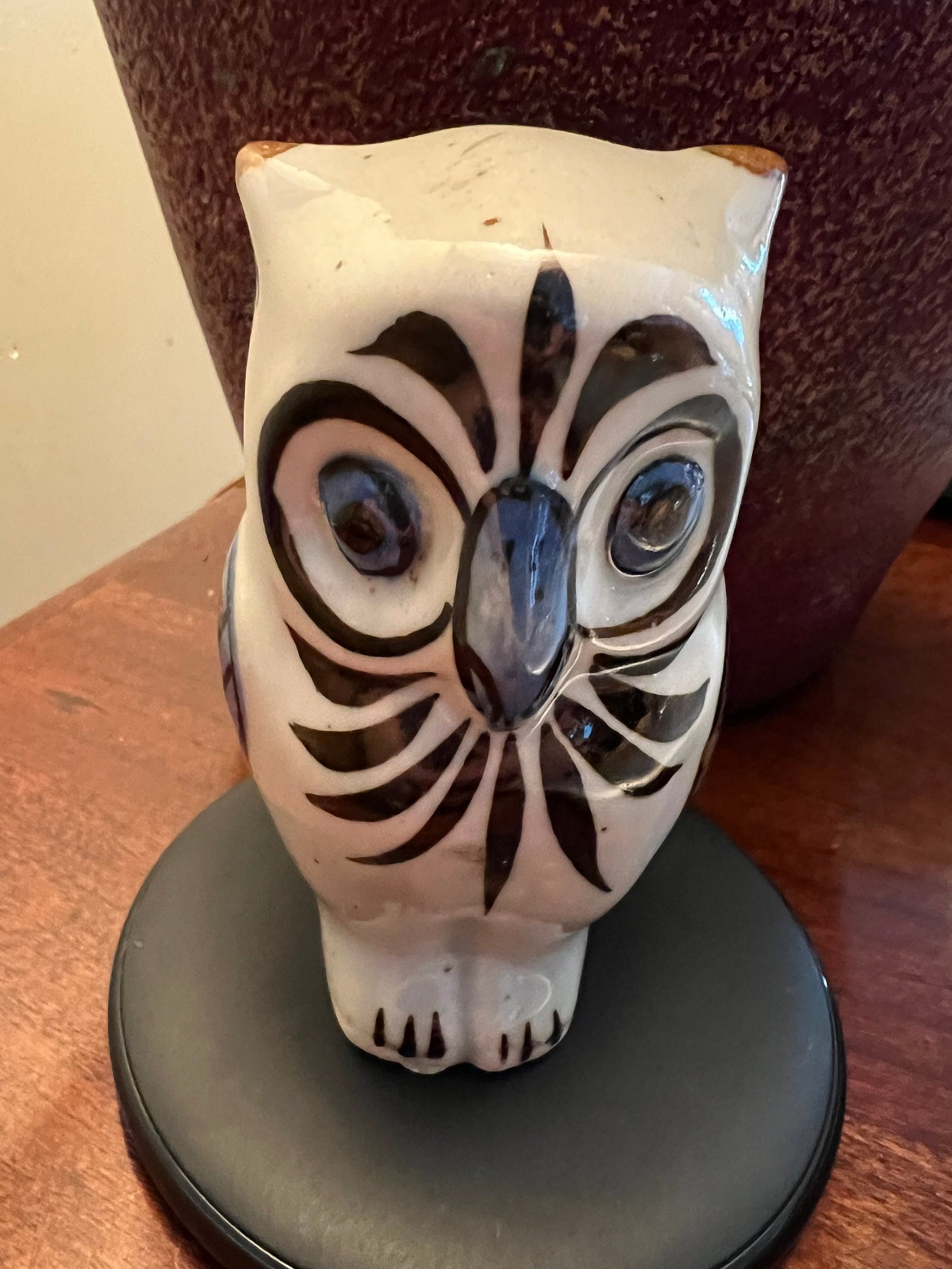 Vintage Tonala Mexican Pottery Owl - Signed Ken Edwards