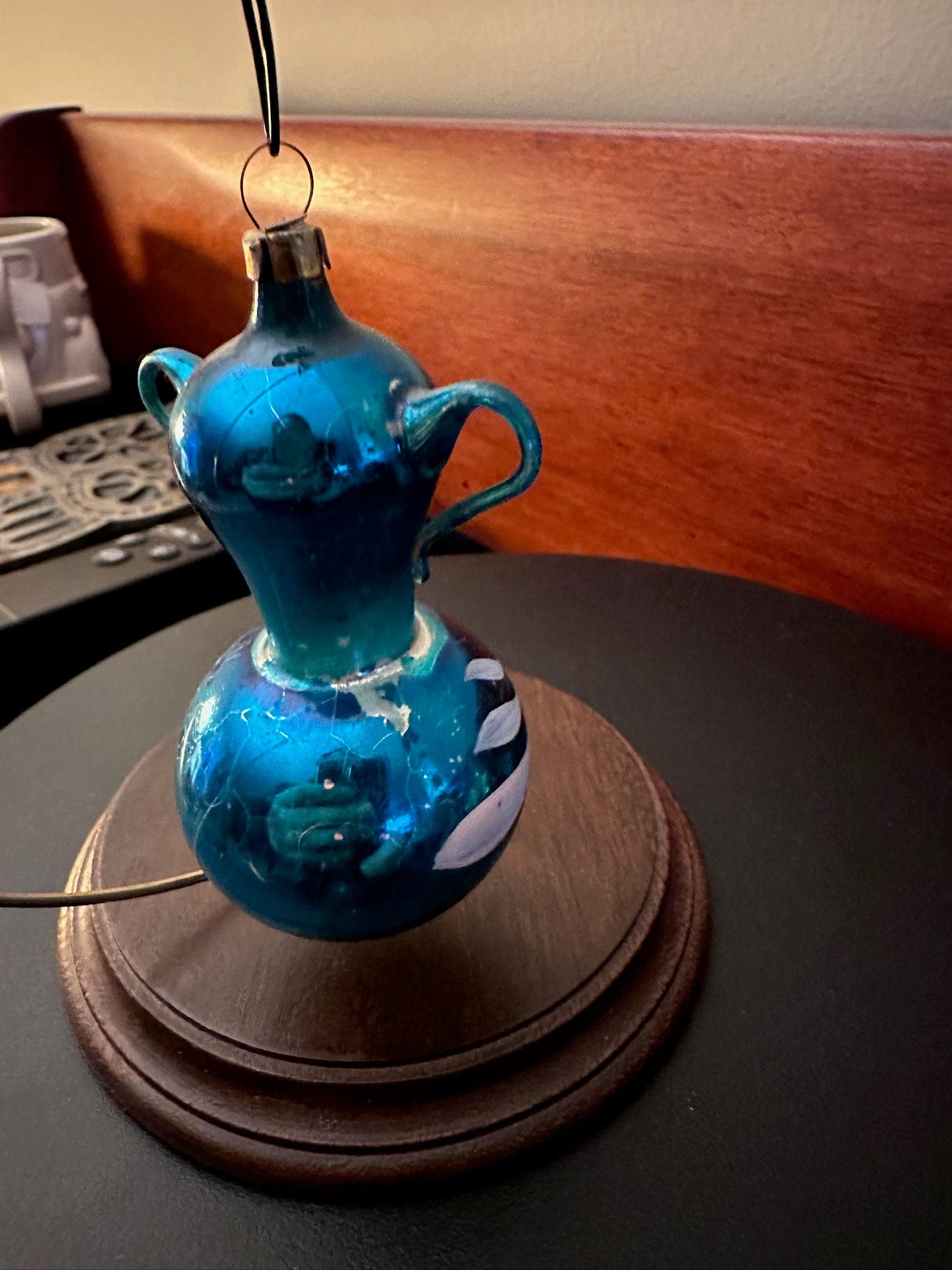 Vintage Blue Hand Blown Teapot Ornament