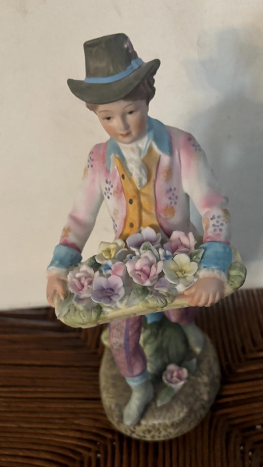 Vintage Lefton Boy Selling Flowers Hand Painted Porcelain Figurines Japanese KW7223 Lover Antiques and Vintage