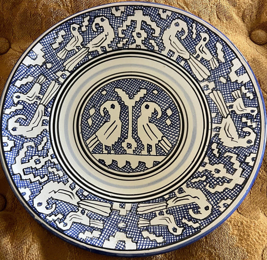 Vintage Assisi Signed Ceramic Love Birds Plate: Blue Bird Decor