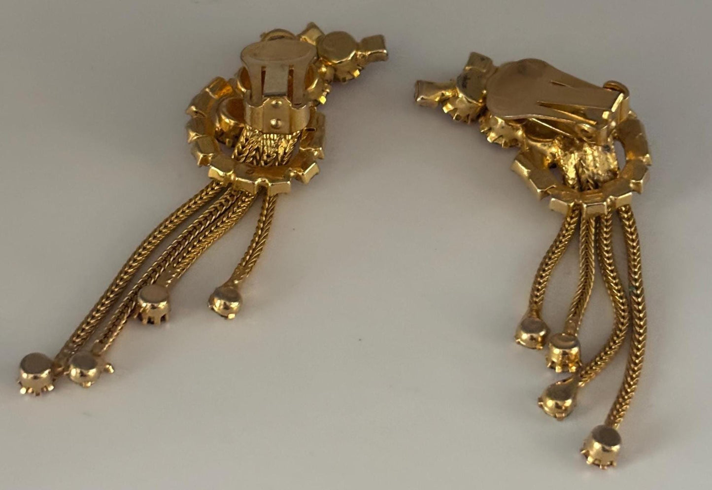 Vintage Swarovski Pink Rhinestone & Gold Clip On Earrings Lover Antiques and Vintage
