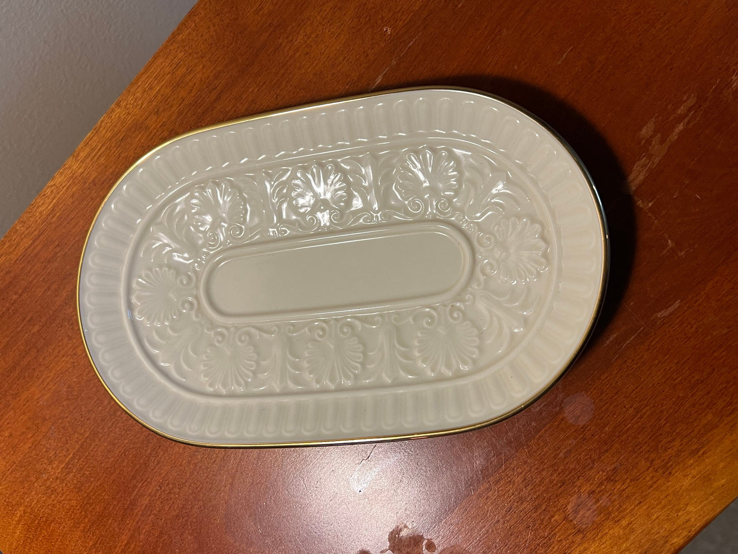 Vintage Lenox Athenian Candy Dish: Cream Porcelain with Gold Lining