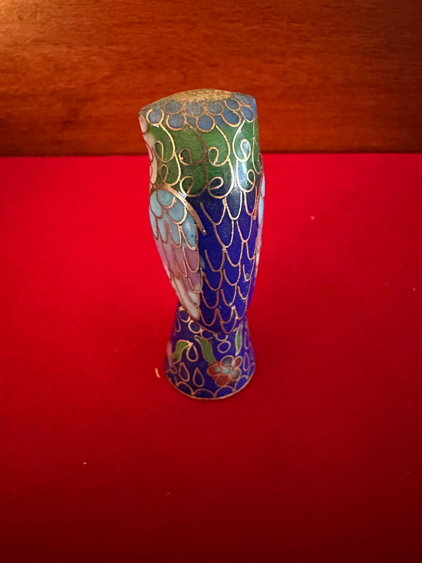 Vintage Cloisonné Enamel Owl Figurine: Cobalt Blue Brass Statue