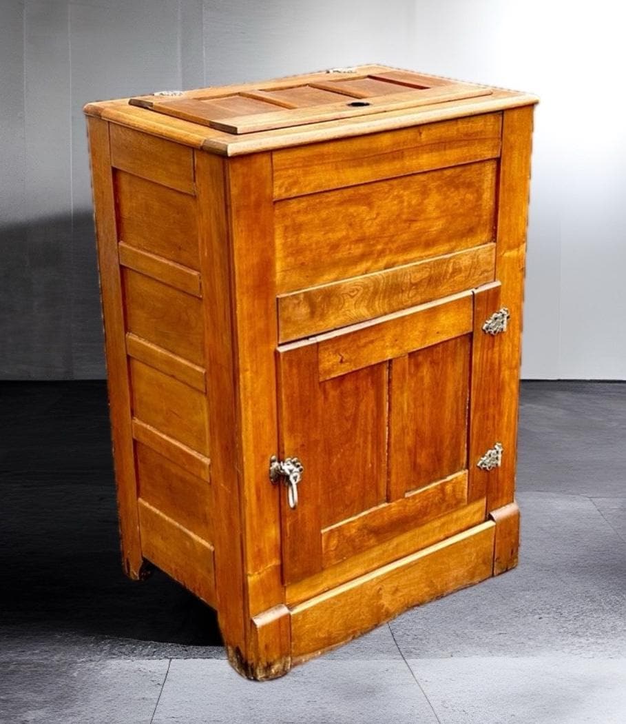 Antique Tiger Oak Ice Box, Wood Early Refrigerator,  Circa 1920s, Restore or Display