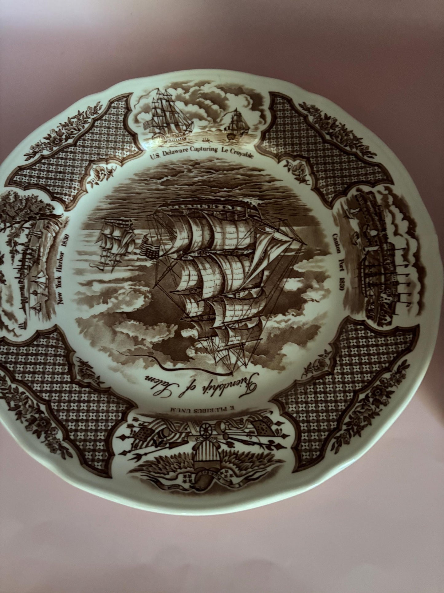 Vintage Alfred Meakin Staffordshire England The Friendship of Salem Fair Winds Original Copper Engravings Dinner Plate Lover Antiques