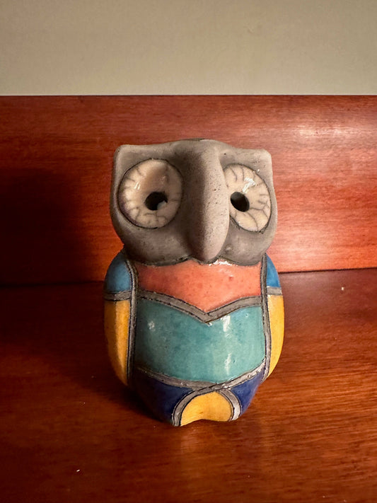 Vintage Mosaic Pottery Owl Figurine - South African Art