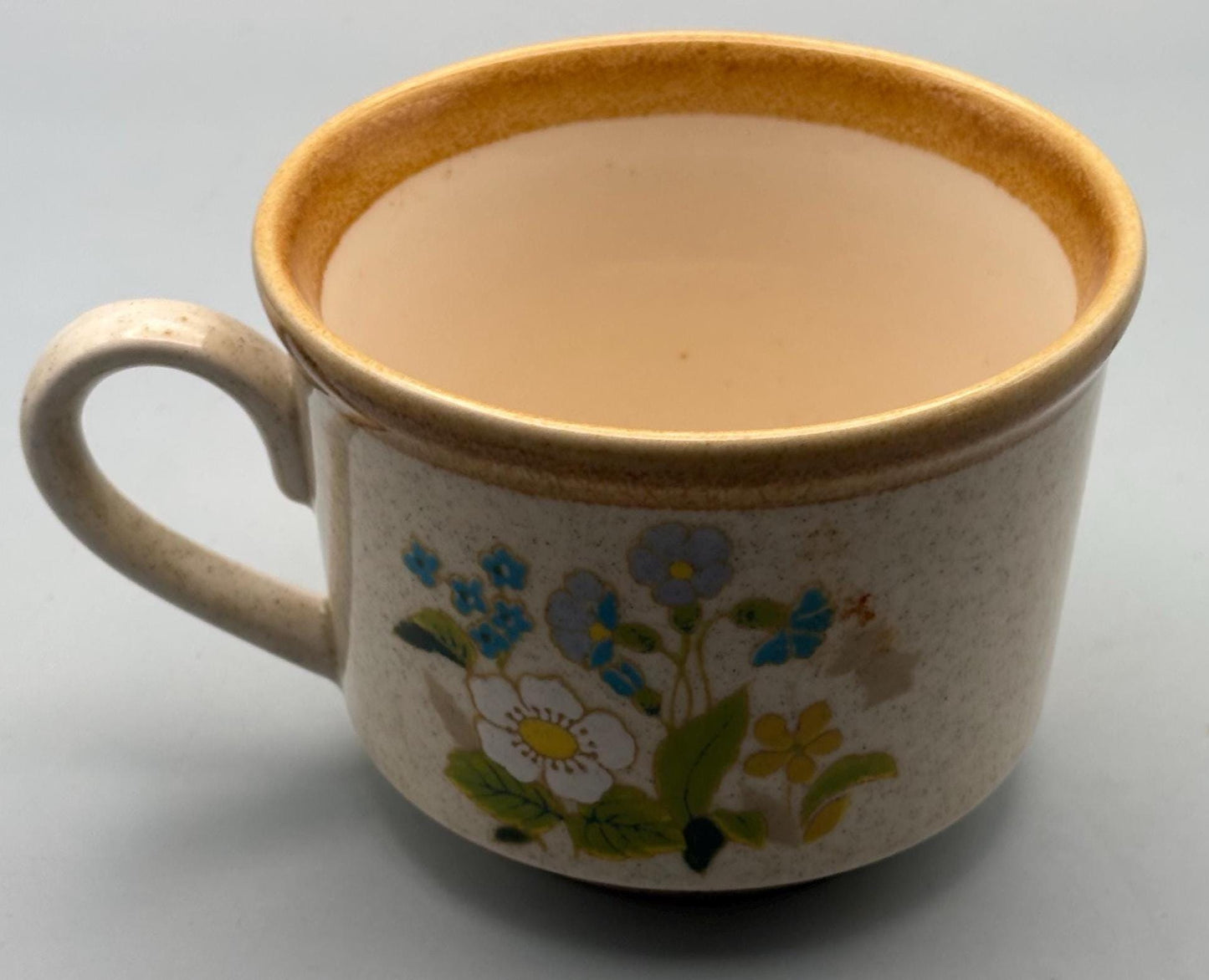 Vintage Mikasa Coffee Cup Stone Manor Stoneware Tan Speckle With Brown Trim Lover Antiques and Vintage
