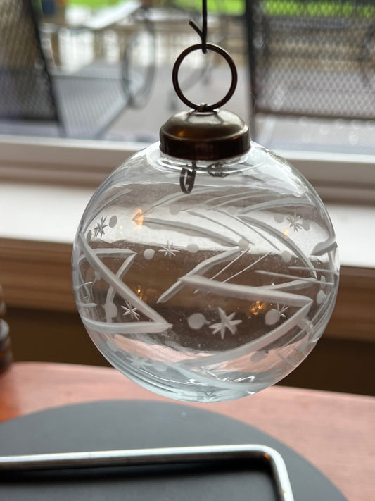 Vintage Etched Glass Christmas Ornament: Star of David, Made in India