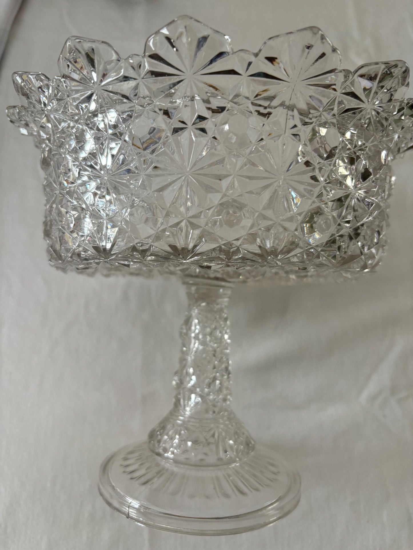 Antique Daisy & Button Glass Compote: Flared Edge Footed Bowl