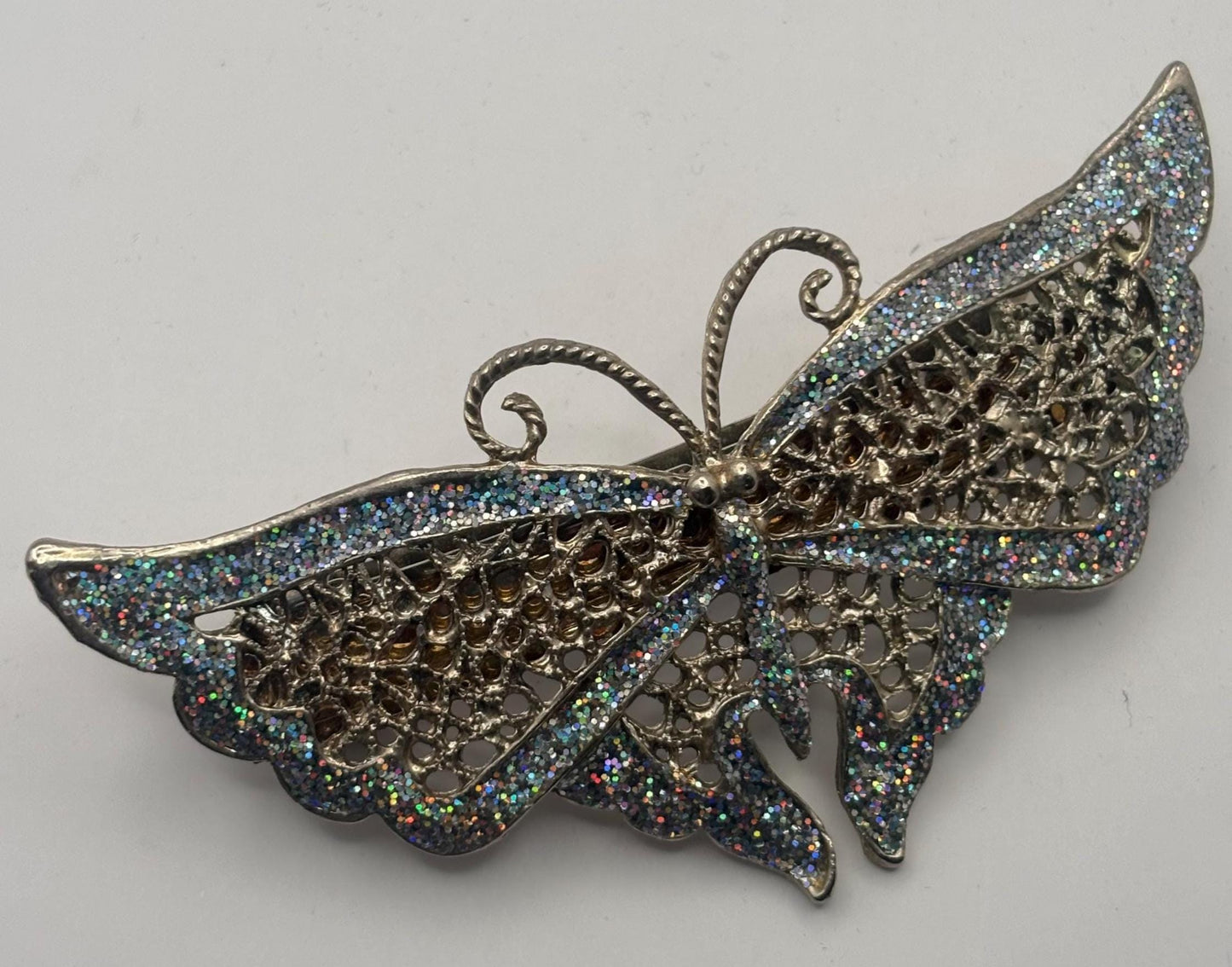 Elegant Butterfly Hair Clip, Butterfly Barrette Circa 1940's, French Silver Glass Stones