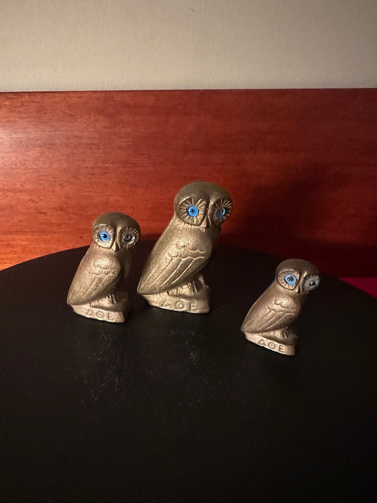 Vintage Brass Owl Family of 3, Brass Owls, Brass Owls with Gems, Lover Antiques and Vintage