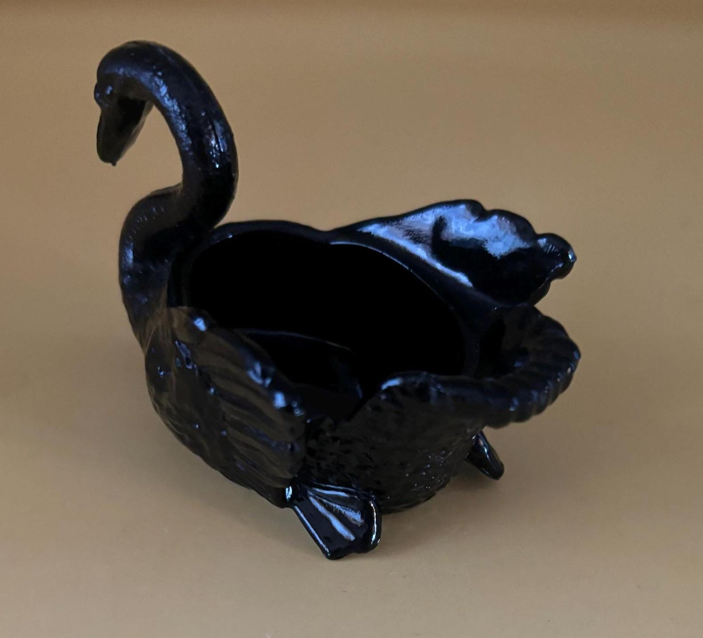 Vintage Ebony Swan Black Cambridge Glass Art Salt Cellar Small Swan Figurine Salt Cellar Lover Antiques and Vintage