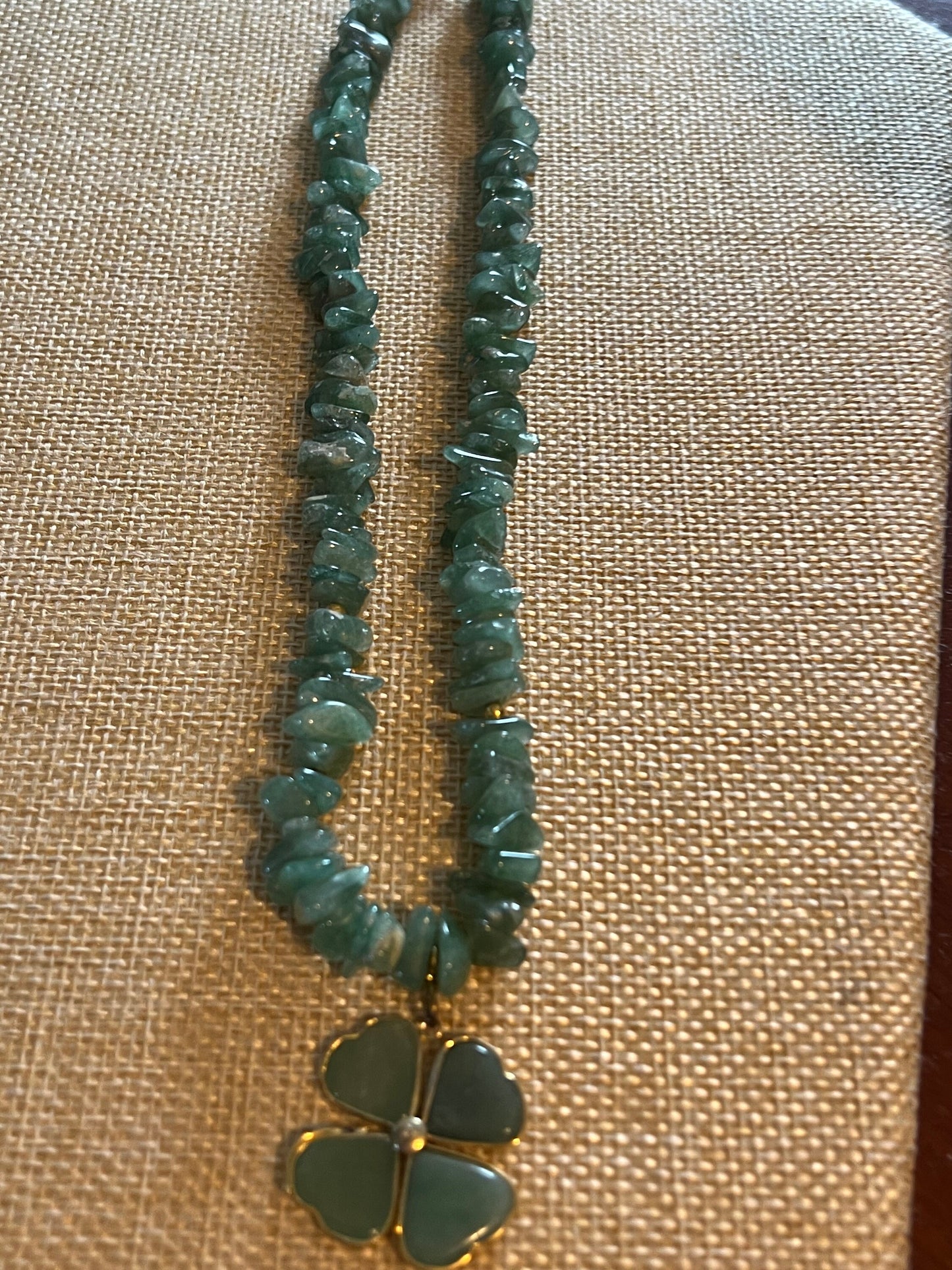 Vintage Jade Necklace: Heart Clover Pendant, 20" Jadeite Jewelry