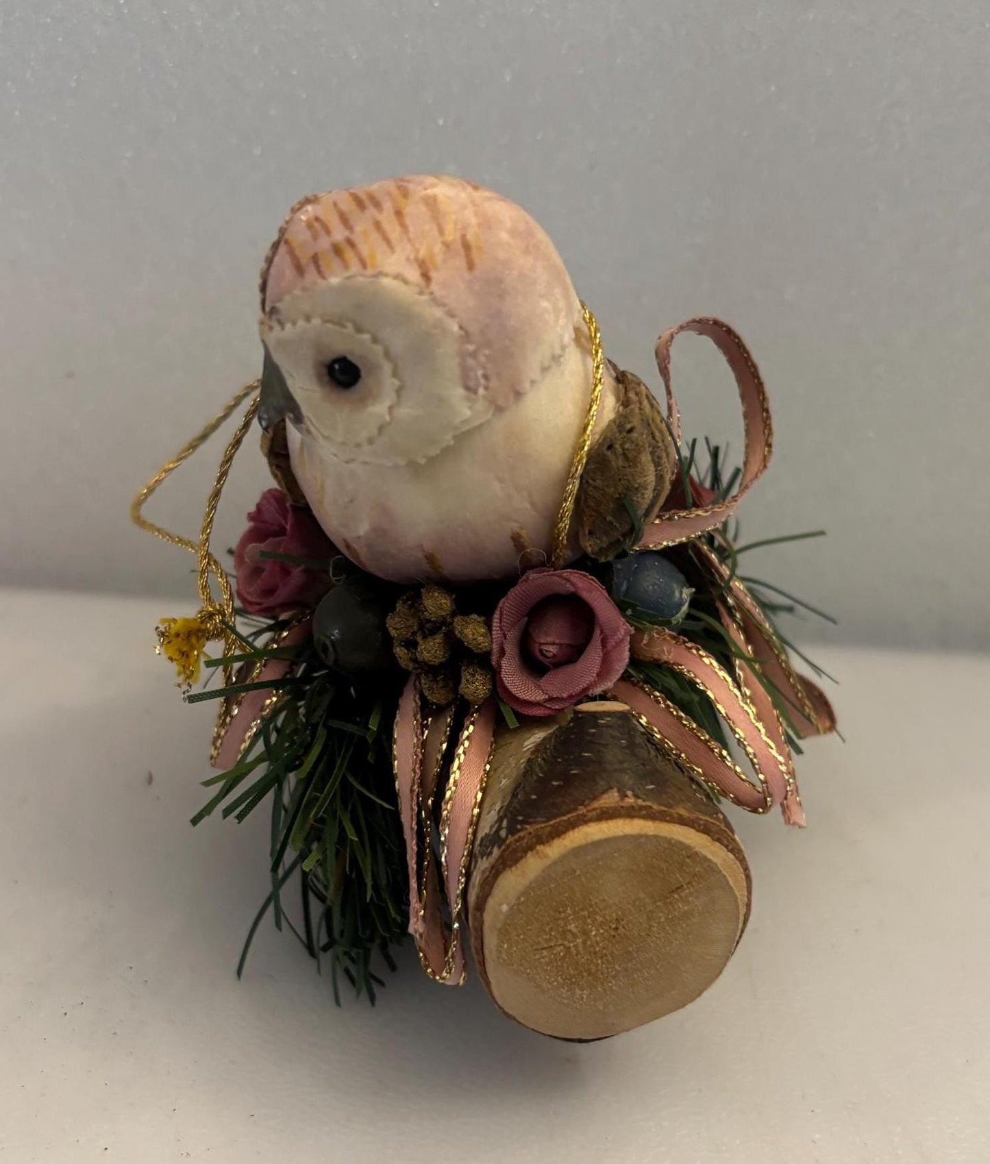 Vintage Owl on a Nest Wood Figurine Owl on Birch Bark Log Lover Antiques and Vintage