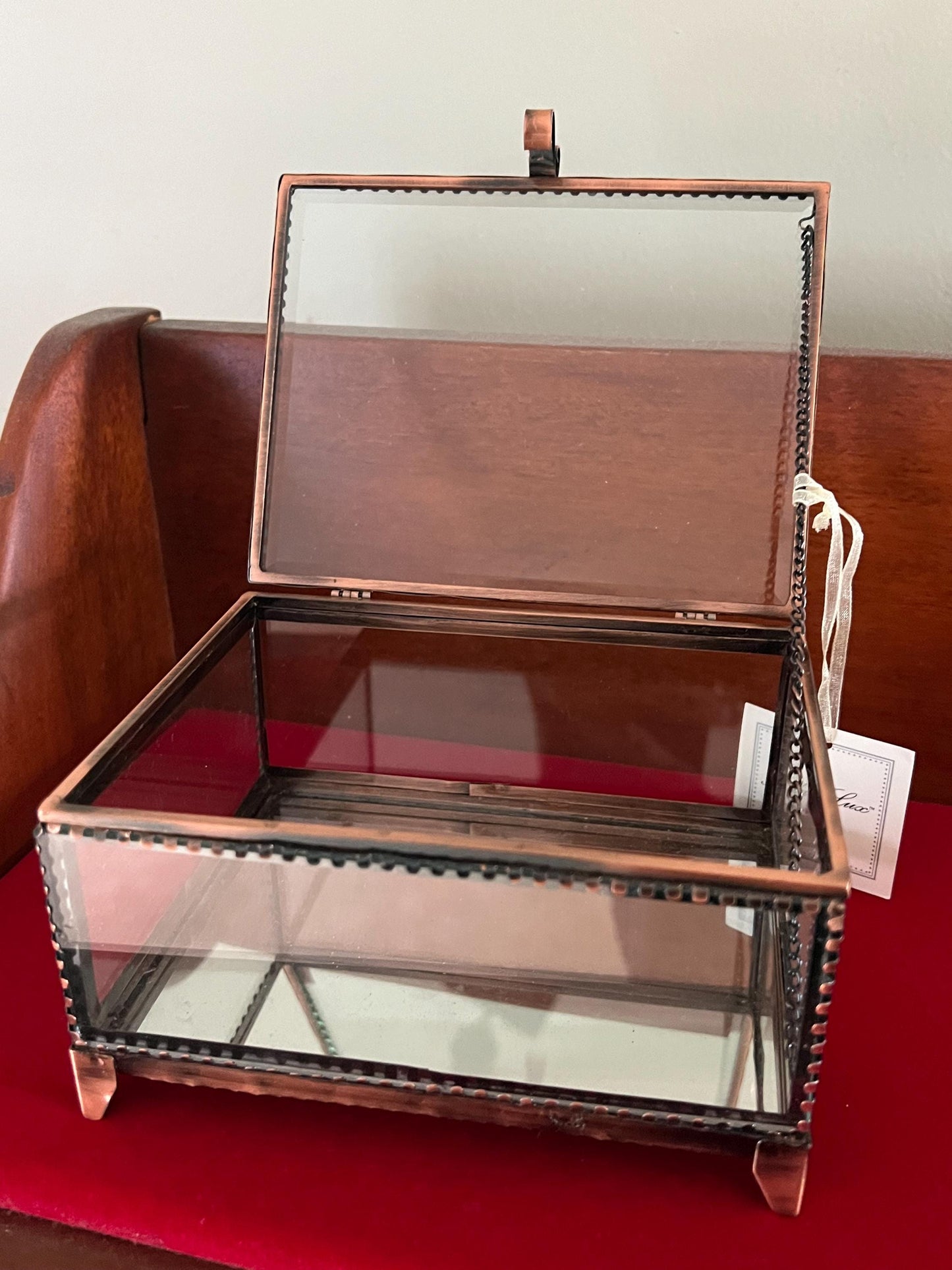 Vintage Bella Lux Copper & Beveled Glass Trinket Box: Hollywood Regency Jewelry Casket