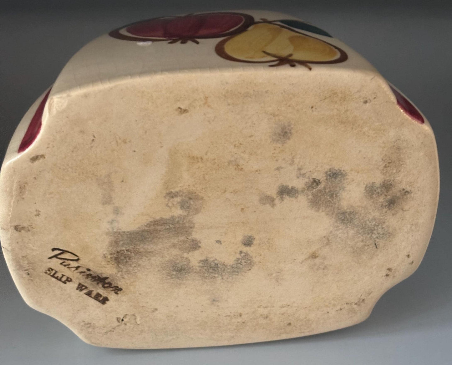 Purinton Pottery Canister Jar with Apple Pear Design, Drip Jar & Lid, Hand Painted Slipware Design