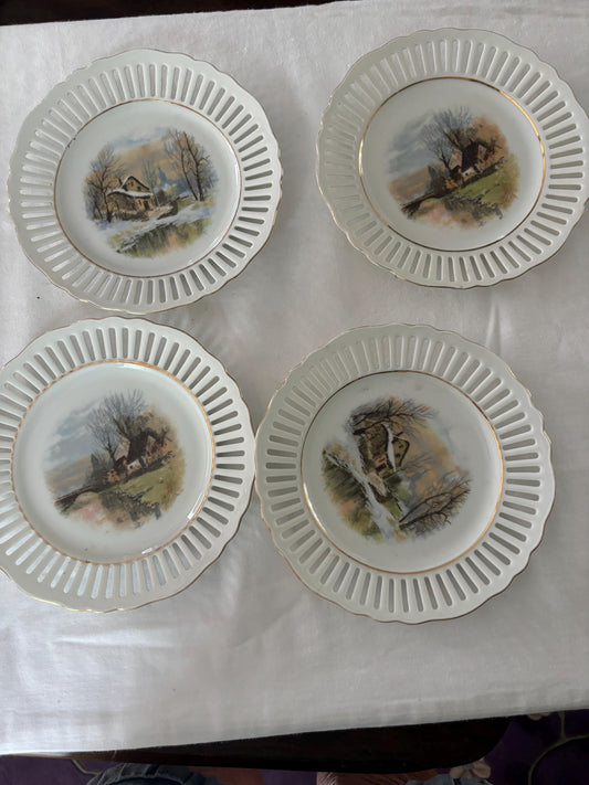 Vintage Set of 4 MEPOCO Plates | Country Scene Decor | Collectible House Plates | Gift for Her or Him