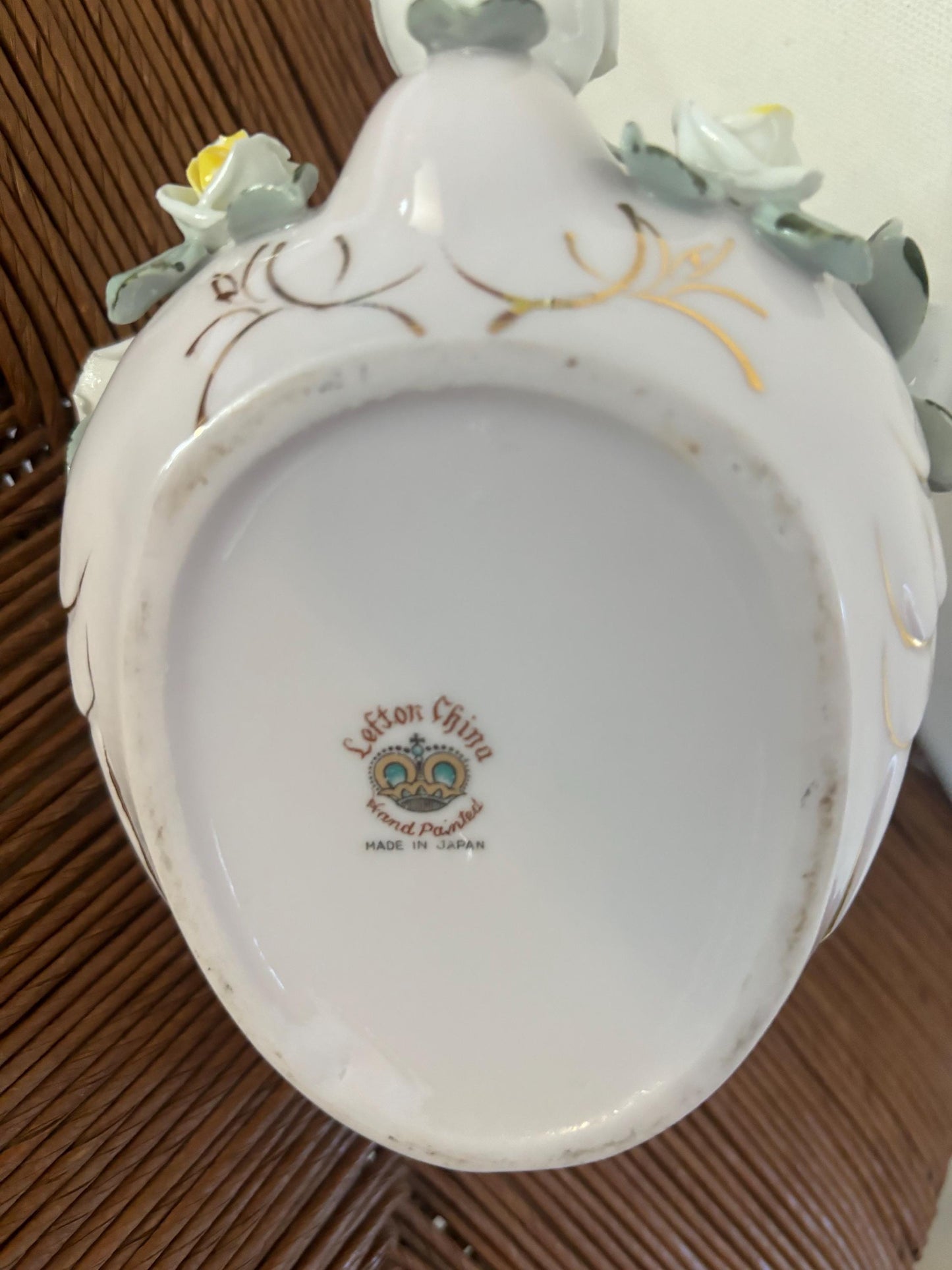 Vintage Lefton Hand Painted Porcelain Swan with Roses Capodimonte Style Figurines Japanese Lover Antiques and Vintage