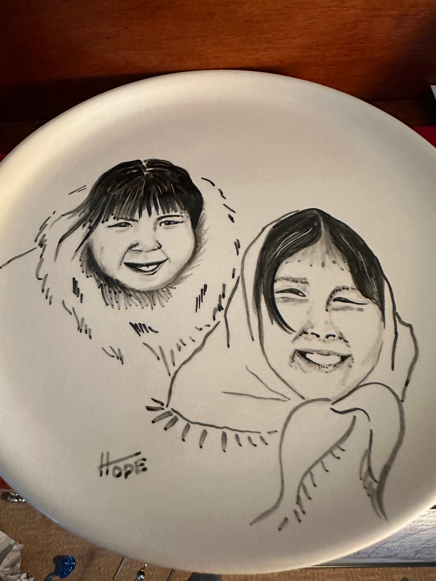 Vintage HOPE Bering Sea Hand Painted Plate: Alaskan Women Art