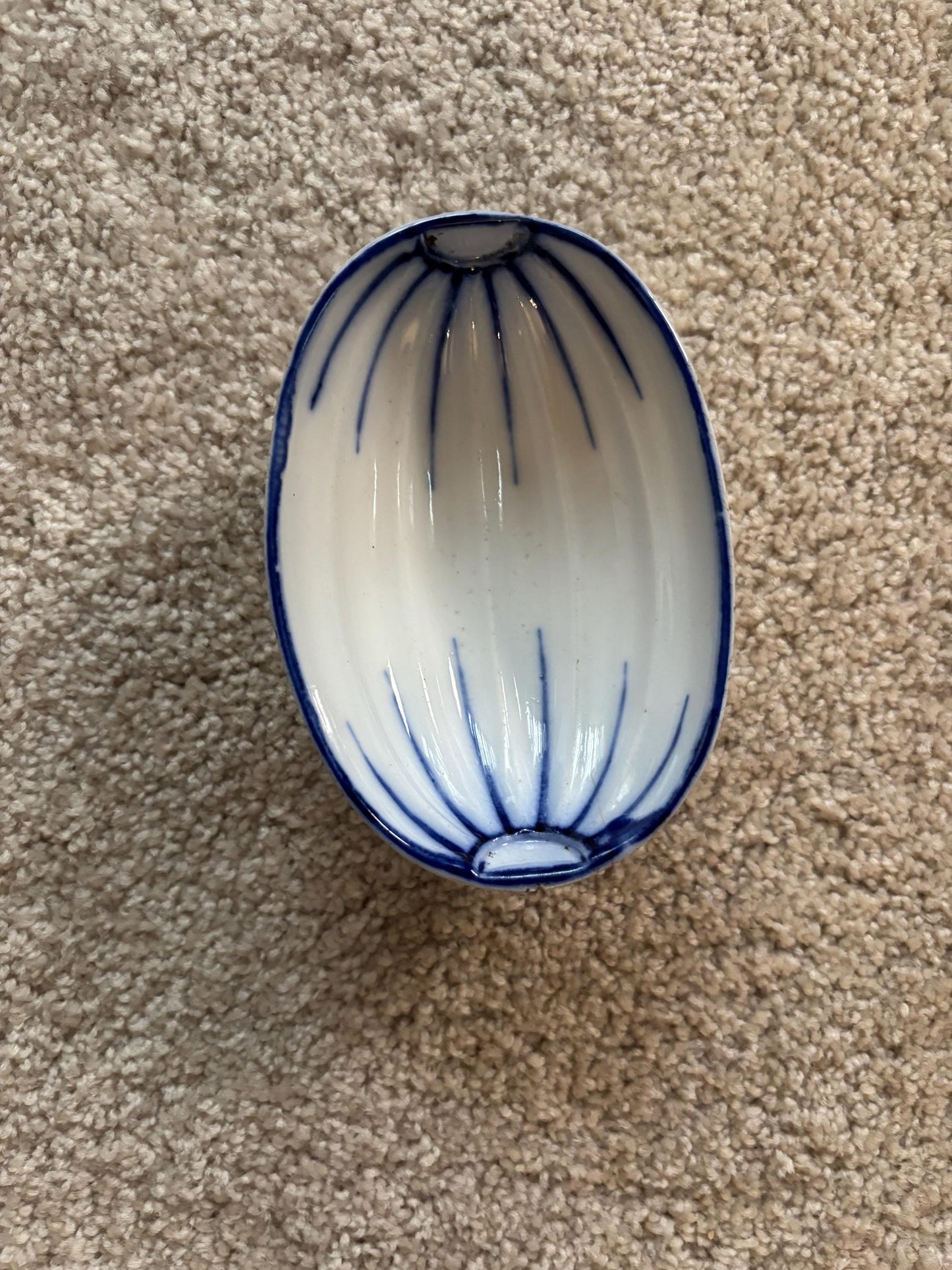 Antique Zsolnay Hungary European White with Cobalt Blue Oval Egg Shaped Dish GU for Gyugyi Family