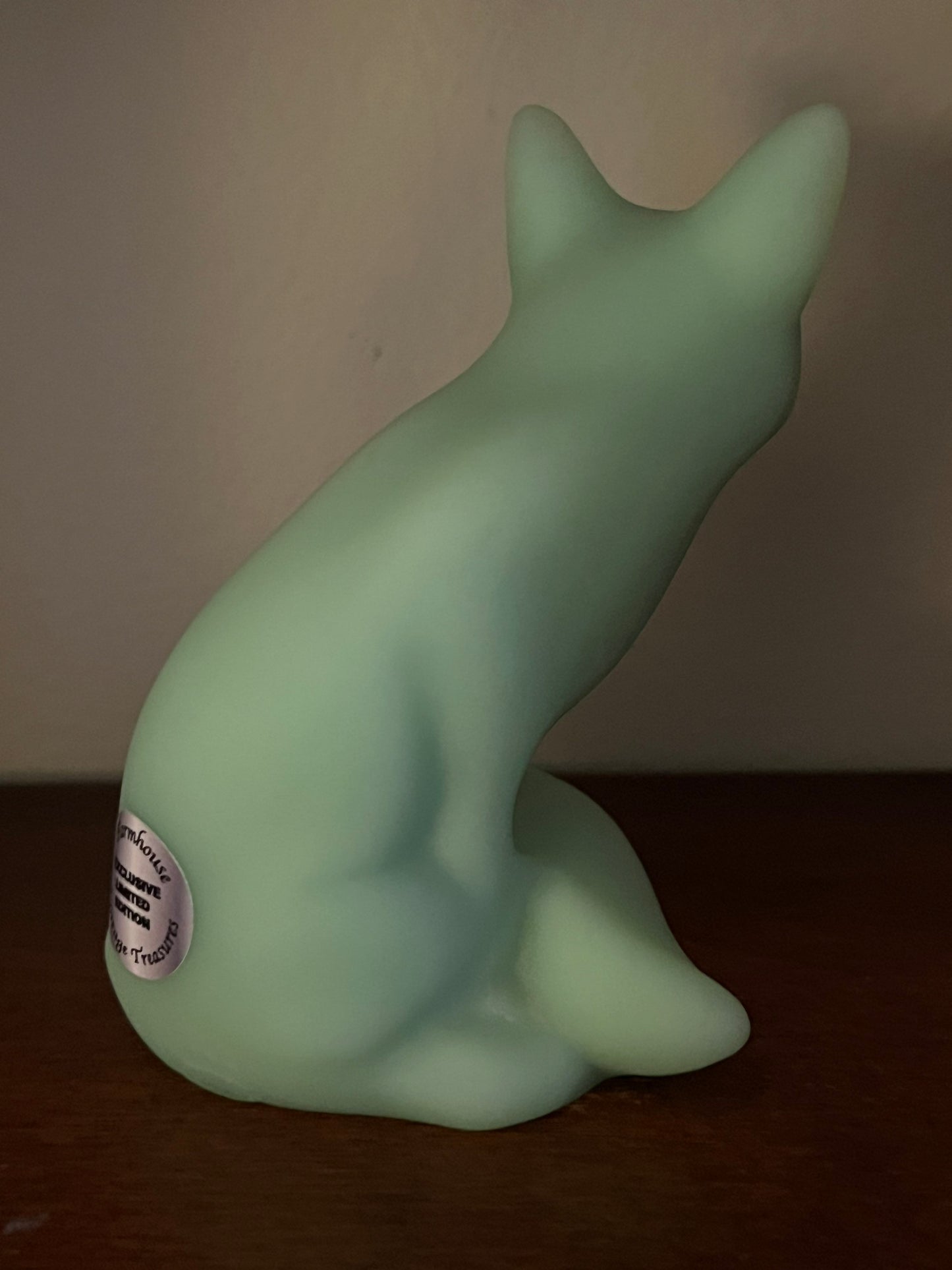 Fenton Green Hand Painted Fox Signed Lisa Van Es Art Glass, Painted Glass Fox Lover Antiques and Vintage