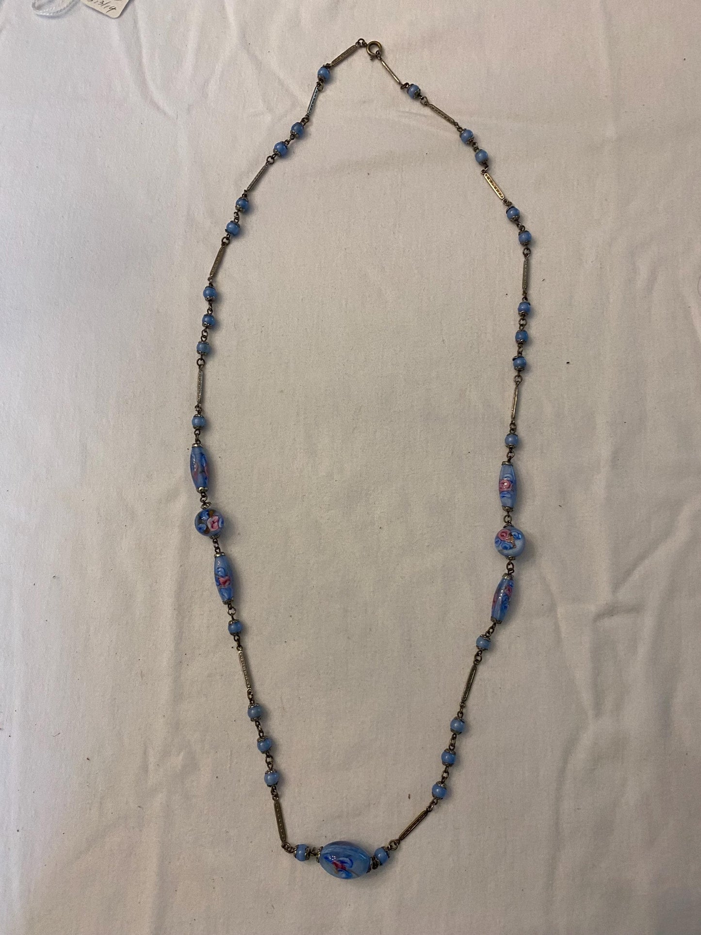 Vintage Blue Hand Painted Long Necklace Art Jewelry Unique Gifts Lover Antiques and Vintage