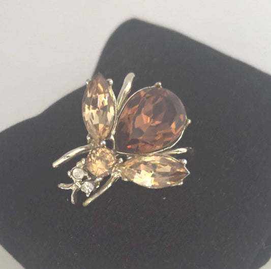 Amber Rhinestone Insect Pin, Enamel Fly Brooch