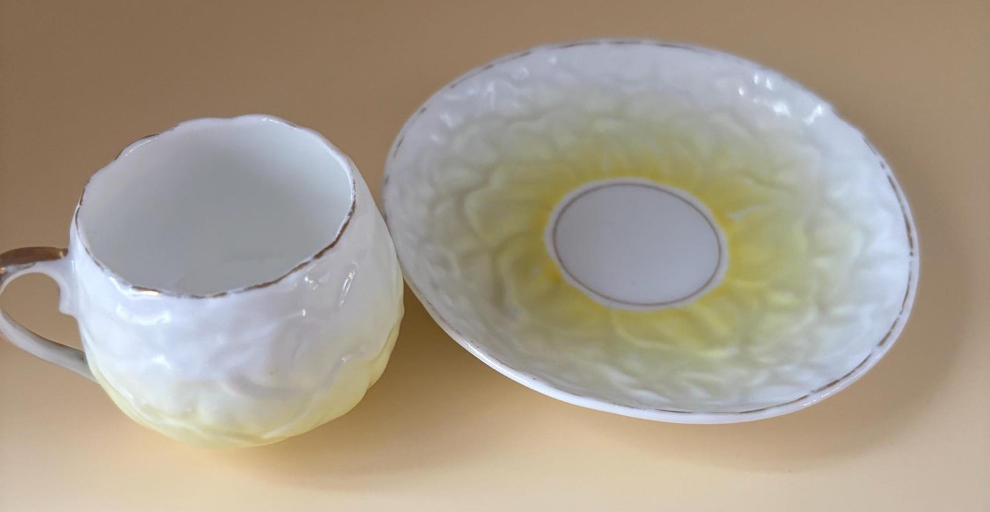 Shelley England Porcelain Tea Cup and Saucer Plate, Yellow & White Hombre, Signed and Numbered