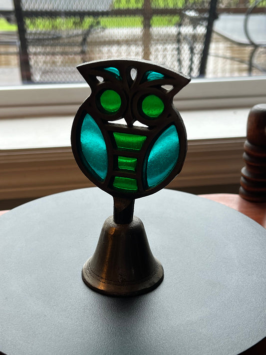 Owl Stained Glass Bell, Owl Bell, Stained Glass Owl, Mid Century by Counterpoint, Lover Antiques and Vintage