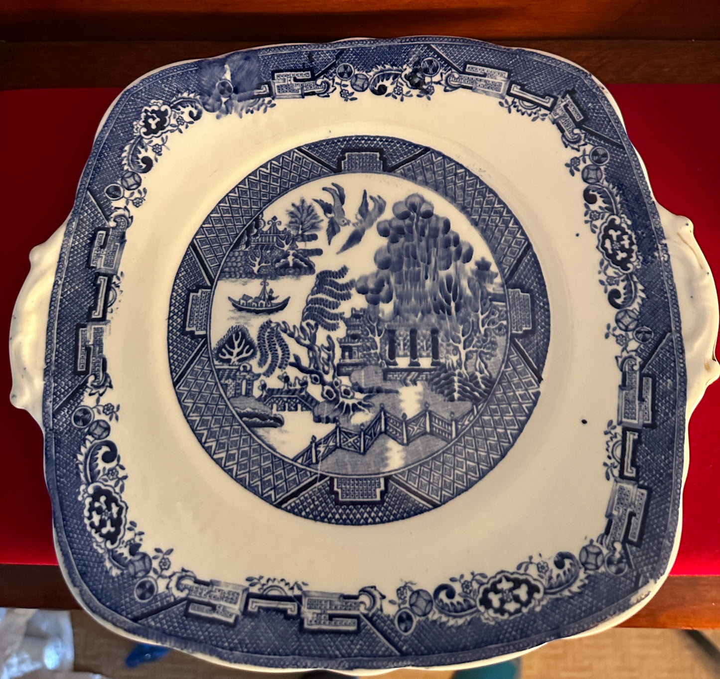 Antique Royal Staffordshire Blue Willow Square Cake Plate