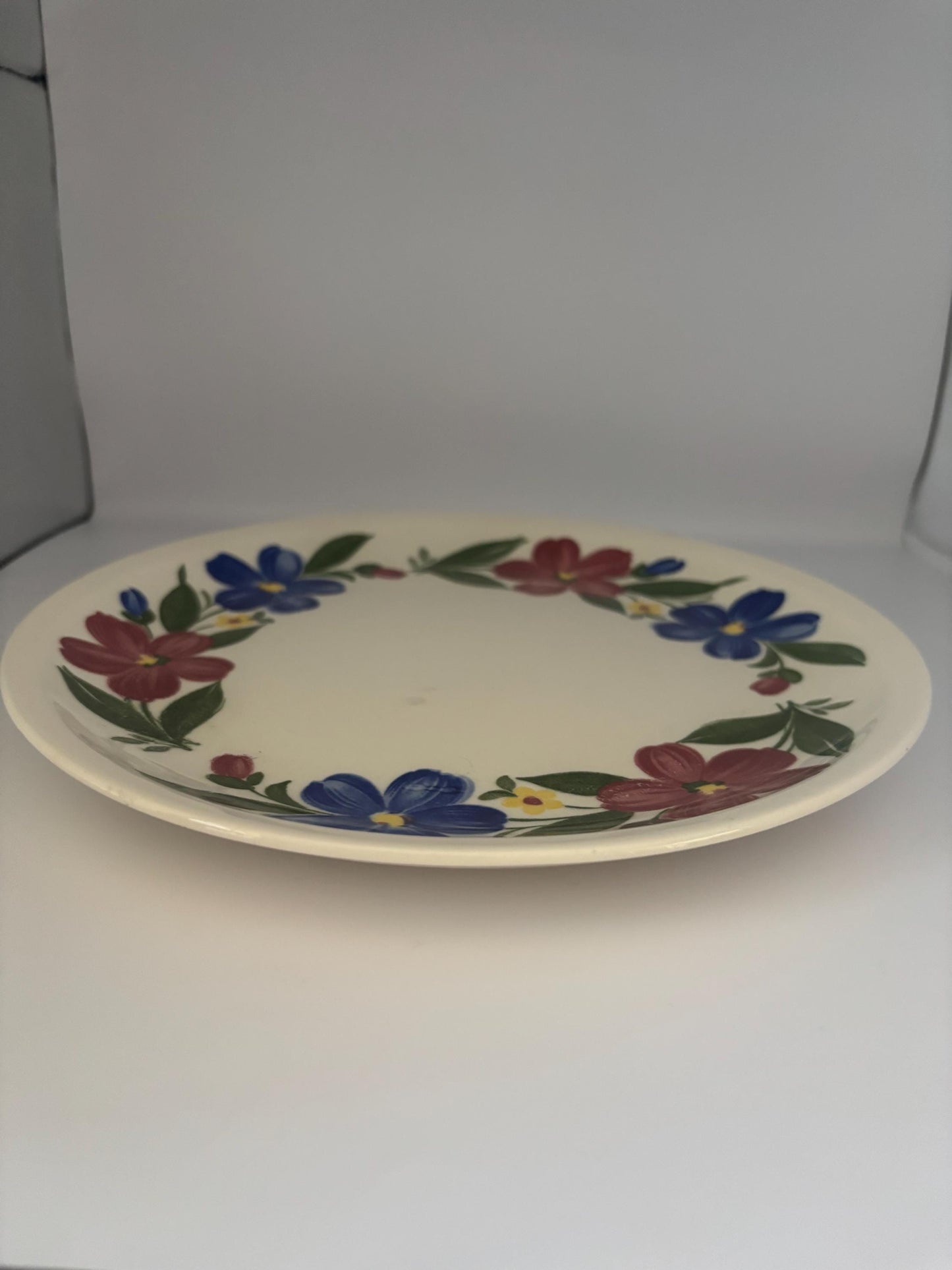 Paden City Pottery Shenandoah Ware Dinner Plate, Cosmos Pattern Hand Painted Rose & Red Flowers Yellow Accents, Lover Antiques and Vintage