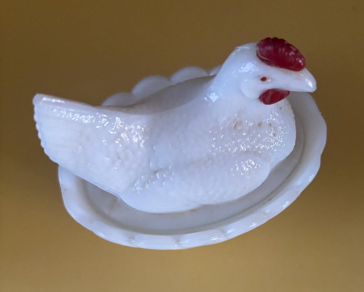 Vintage Westmoreland White & Red Rooster on Nest Glass Nesting on Basket Dish Lover Antiques and Vintage
