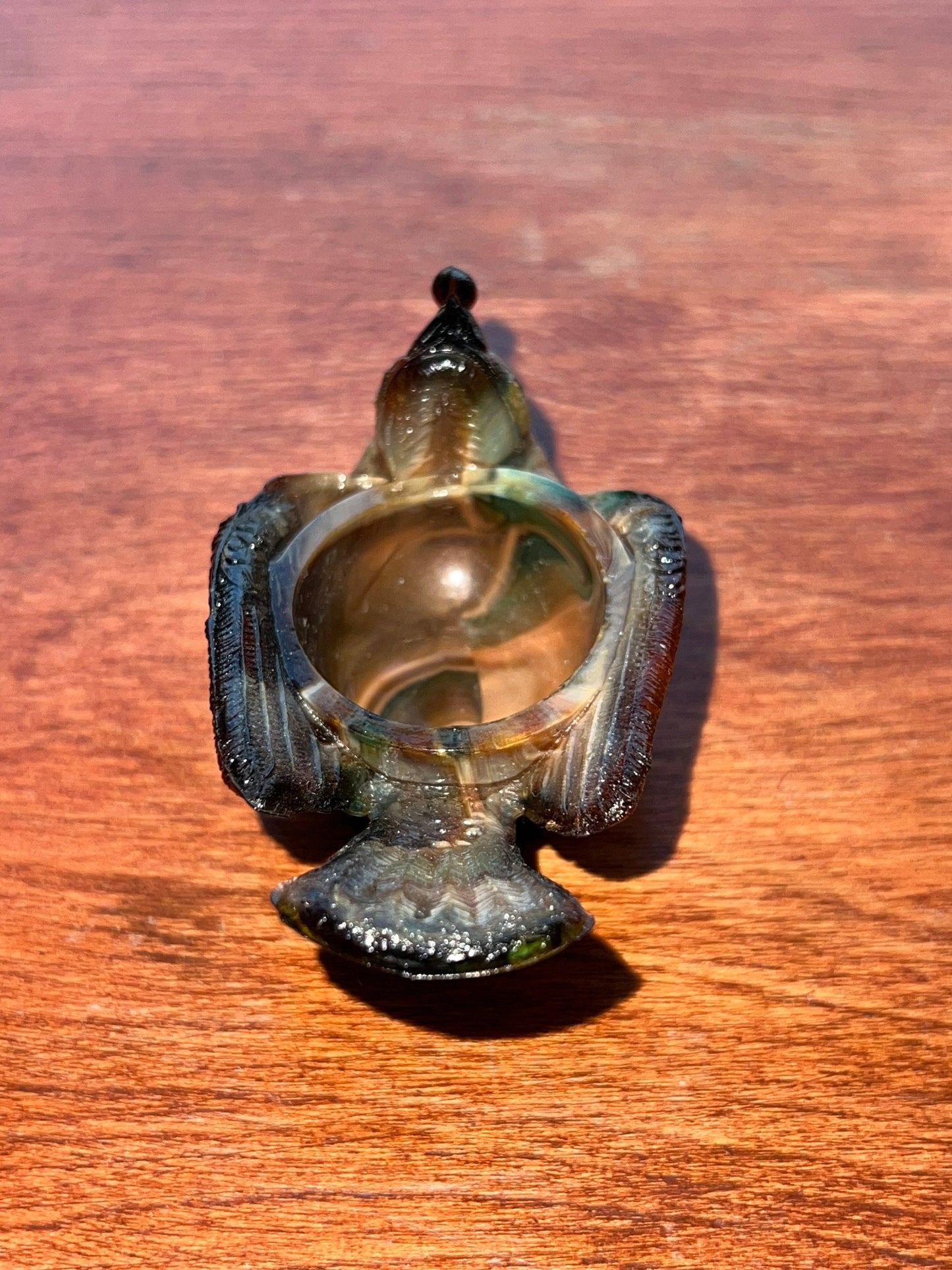 Vintage Boyd Glass Rooster Salt Cellar: Brown Slag Art Glass