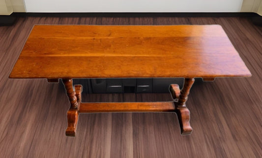 Antique Maple Library Table, Trestle Wood Desk, Rustic Vintage Library Trestle Table, 57x28x30, Lover Antiques, Unique Home Office Furniture