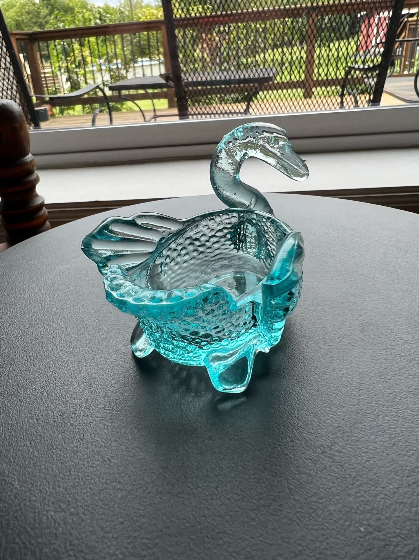 Vintage Blue Degenhart Glass Swan Salt Cellar Dish