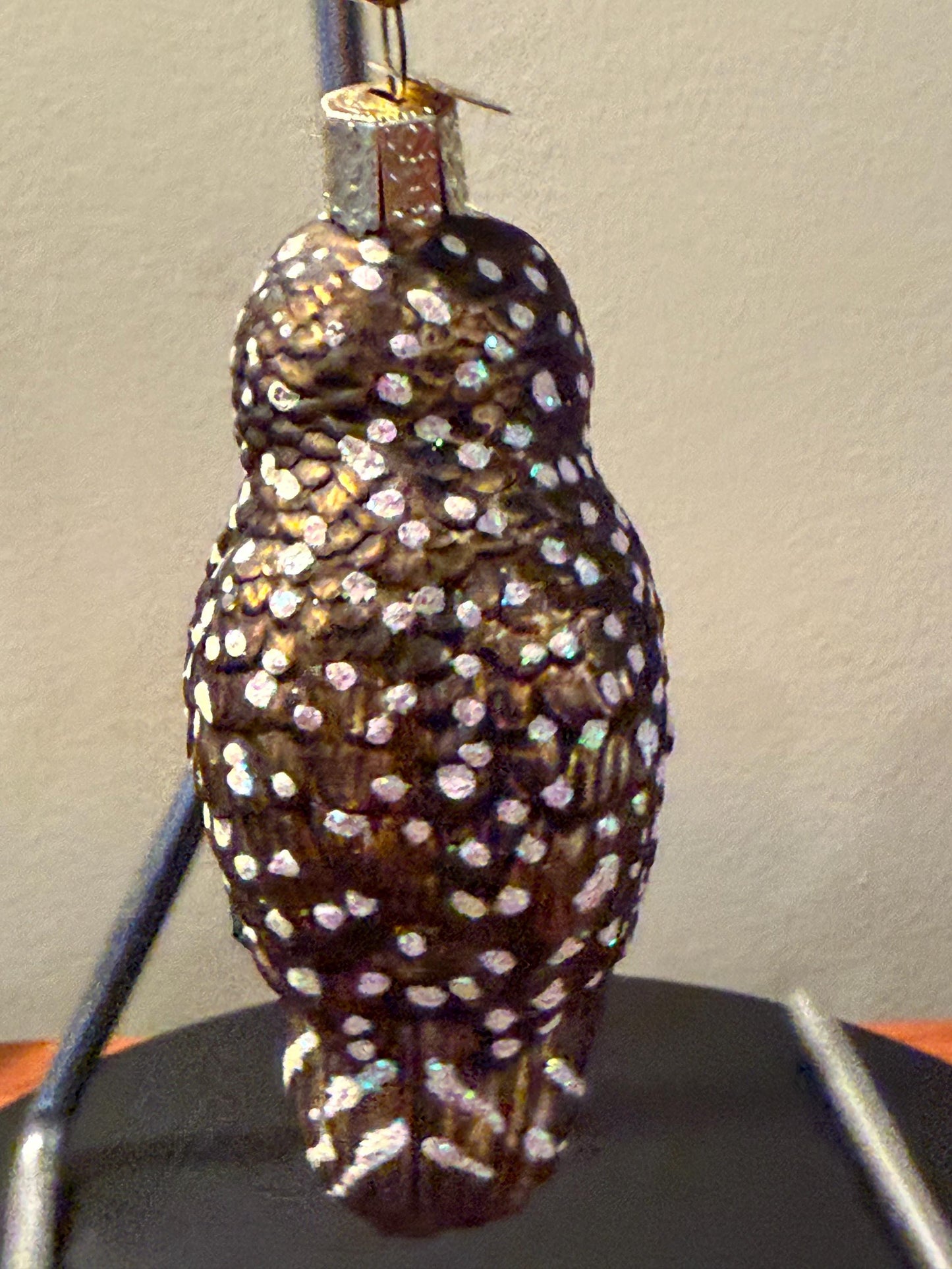 Vintage Brown Speckled Owl Hand Blown Orange Owl Christmas Holiday Lover Antiques and Vintage