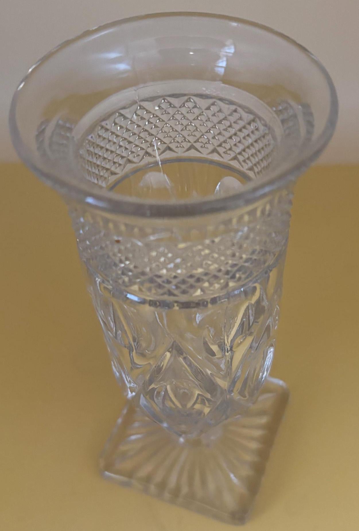 Crystal cut glass footed vase, Bohemian antique flip vase, Imperial glass centerpiece, elegant tall crystal glass gift for her or him
