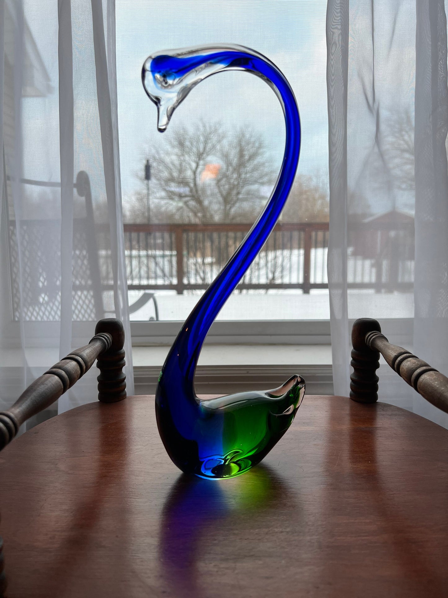 Vintage Blue and Green Hand Blown Glass Swan Stunning Figurine Glass Art 12” tall Great Gift Lover Antiques and Vintage