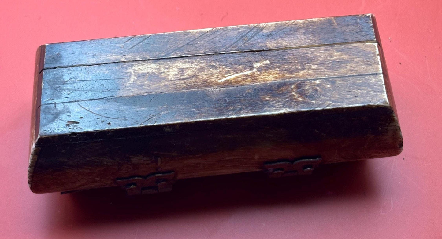 Vintage Camel Bone and Brass Trinket Box with Owl Hinges