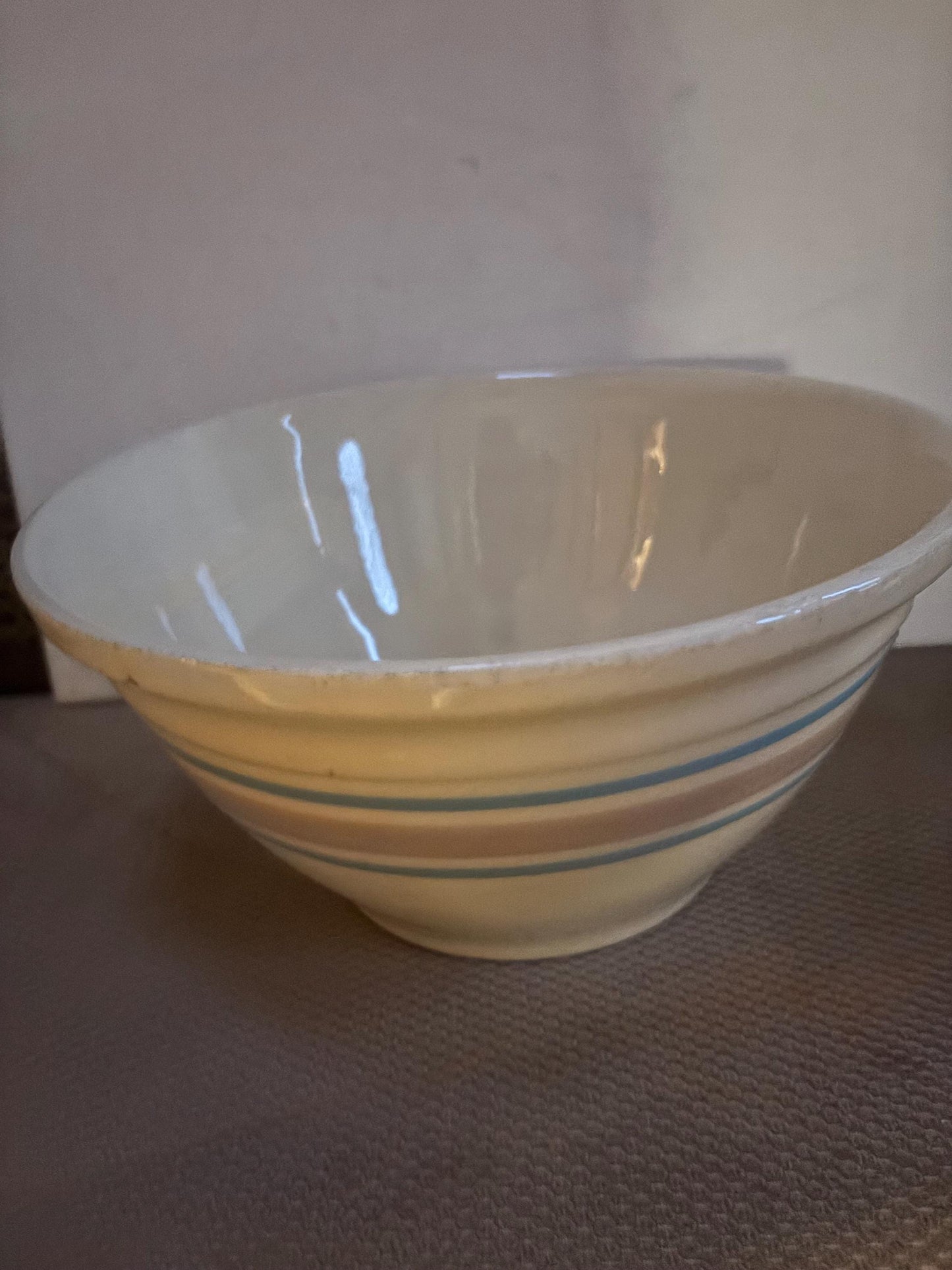 Vintage McCoy Ovenware #10 icing Bowl Pink Blue Tripe USA Stoneware Lover Antiques and Vintage