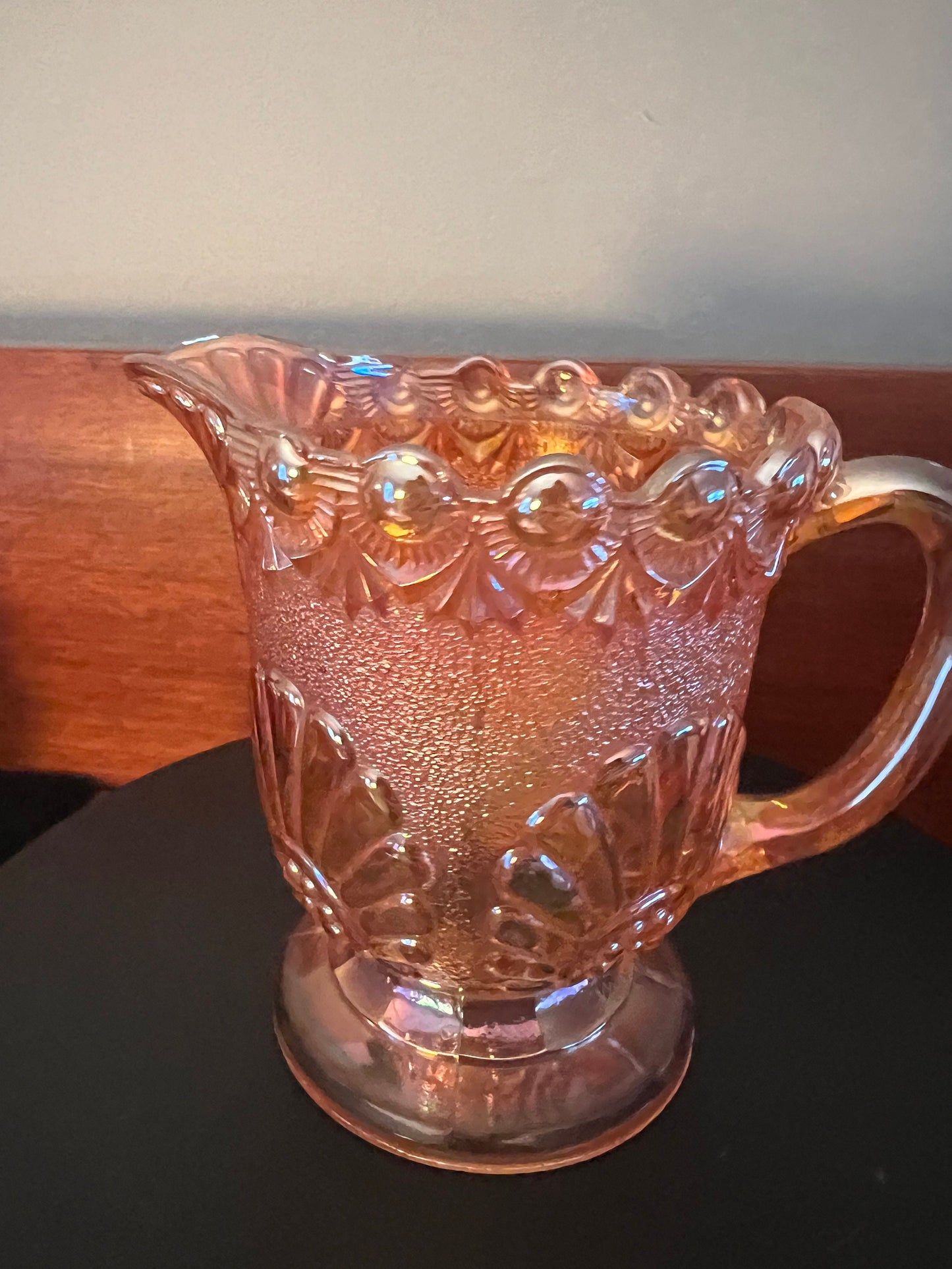 Vintage Westmoreland Marigold Iridescent Carnival Glass Creamer: Shell & Jewel Floral